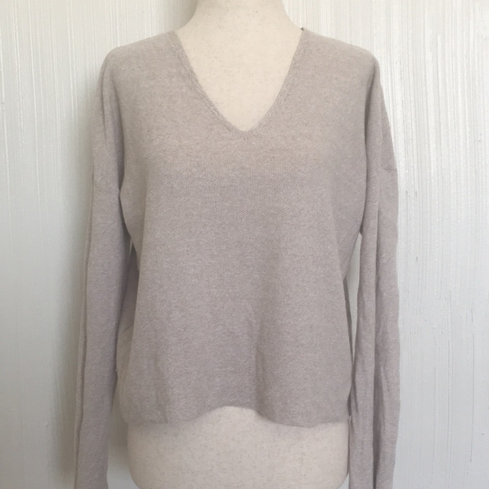 Eileen Fisher Organic Linen Cotton V-neck Crop Sweater Top XXS Natural Oatmeal